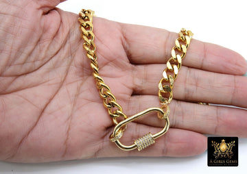 CZ Gold Oval Screw Clasp 304 Stainless Steel Cuban Curb Chain Choker - A Girls Gems